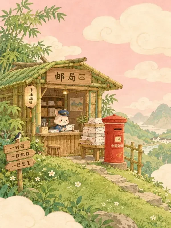 竹筒邮局封面，治愈日常题材，作者斜阳书信